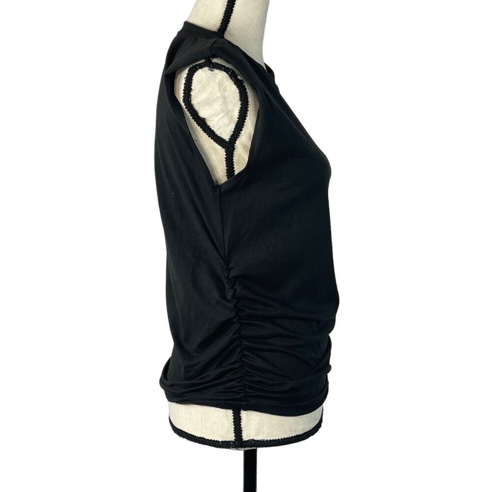 And Now This X-Small Top Tee Sleeveless Crew Neck Ruched Sides Shoulder Pads - Picture 2 of 8